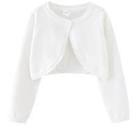 NewL Bolero-Strickjacke für Mädchen und Kinder, langärmelig, Knopfstrick, bauchfrei, Überzieh-Top, Cardigan, weiß, 3-4 Jahre