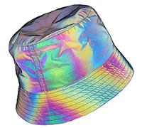 NewL Damen Regenbogen Reflektierender Fischer Bucket Sun Glow in The Dark Hut, Grau, Einheitsgröße, grau, Einheitsgröße