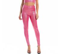 NewL Glänzende metallische holografische Damen-Leggings, sexy, hohe Taille, elastisch, Skinny-Hose, knöchellang, Gothic-Leggings, rosarot, XL Schalnk