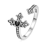 NewL Verstellbare Kreuzringe, stapelbar, offener Ring, seitliches Kreuz, christlicher, religiöser Ring, Sterling Silber