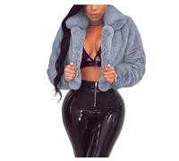 newrong Kunstfellmantel, kurze Kunstfell, Cardigan, kurze Jacke, GRAU, Small