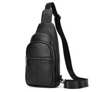 newsbirds Sling Bag Leder Schultertasche Brusttasche Umhängetasche Herren Bauchtasche Tasche Rucksack Daypacks Wasserresistent, 9342 Schwarz