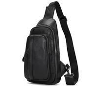newsbirds Sling Bag Leder Schultertasche Brusttasche Umhängetasche Herren Bauchtasche Tasche Rucksack Daypacks, Schwarz