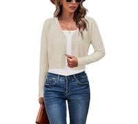 Newshows Damen Strickjacke Sommer Kurz Leichte Kurze Strickjacken V Ausschnitt Strick Bolero Shrug Apricot,XXL