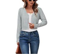 Newshows Damen Strickjacke Sommer Kurz Leichte Kurze Strickjacken V Ausschnitt Strick Bolero Shrug Hellgrau,XXL