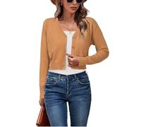 Newshows Damen Strickjacke Sommer Kurz Leichte Kurze Strickjacken V Ausschnitt Strick Bolero Shrug Kamel,L