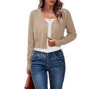 Newshows Damen Strickjacke Sommer Kurz Leichte Kurze Strickjacken V Ausschnitt Strick Bolero Shrug Khaki,XXL