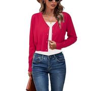 Newshows Damen Strickjacke Sommer Kurz Leichte Kurze Strickjacken V Ausschnitt Strick Bolero Shrug Rot,XXL