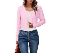 Newshows Damen Strickjacke Sommer Kurz Leichte Kurze Strickjacken V Ausschnitt Strick Bolero Shrug Rosa,XXL