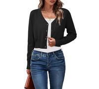 Newshows Damen Strickjacke Sommer Kurz Leichte Kurze Strickjacken V Ausschnitt Strick Bolero Shrug Schwarz,M