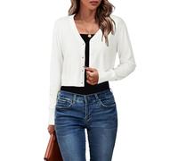 Newshows Damen Strickjacke Sommer Kurz Leichte Kurze Strickjacken V Ausschnitt Strick Bolero Shrug Weiß,XL