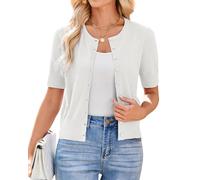 Newshows Damen Strickjacken Kurzarm Sommer Cropped Cardigan Weiß Damen Knöpfe Kleid Überwurf Bolero Shrug,XL