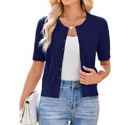 Newshows Damen Strickjacken Sommer Kurzarm Leicht Knöpfe Strickjacke Elegante Bolero Shrugs Top für Kleid Marineblau,S