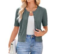 Newshows Damen Strickjacken Sommer Kurzarm Leicht Knöpfe Strickjacke Elegante Bolero Shrugs Top für Kleid Graugrün,S