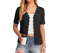 Newshows Strickjacke Damen Sommer Kurzarm Leicht Strickjacken V Ausschnitt Bolero Cardigan Elegant Top Schwarz,S