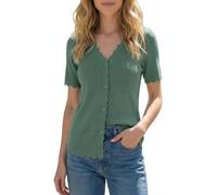 Newshows Strickjacke Damen Sommer Kurzarm Leicht Strickjacken V Ausschnitt Bolero Cardigan Elegant Top Dunkelgrün,S