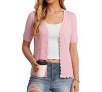 Newshows Strickjacke Damen Sommer Kurzarm Leicht Strickjacken V Ausschnitt Bolero Cardigan Elegant Top Hellrosa,S