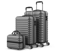 NEWTECK - Koffer und Kulturbeutel 3 Stück Grau, Mittlerer und Kleiner Koffer (53x33,5x22cm) + (63x39,5x26,8cm), ABS, steif, widerstandsfähig und langlebig, 4 Räder, bequem und leicht, Zahlenschloss