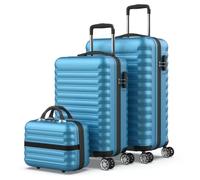 NEWTECK-Kofferset 3 Teilig Hartschale mit Kosmetikkoffer ABS, Mittlere Koffer (63cm) und Handgepäck Koffer (53cm), Langlebig, 4 Räder, Bequem und Leicht. Reisekoffer Set Schlösser Kombination (blau)