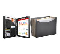 NEWYES NY-A403-BL-EU Konferenzmappe aus Leder & Amazon Basics Dokumentenmappe A4, Fächermappe, Schwarz