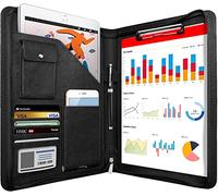 NEWYES NY-A403-BL-EU Konferenzmappe aus Leder, mit Reißverschluss, A4, Reisedokumentenmappe, Portfolio-Reisetasche, persönlicher Agenda-Organizer, 33,5 cm x 25 cm x 3,5 cm, Schwarz-Weiß