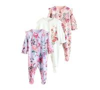 NEXT Baby Mädchen Gerippte Babyschlafanzüge, 3er-Pack Ecru Floral Numeric_74-Numeric_80
