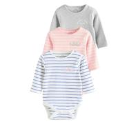 NEXT Baby Mädchen Gerippte Langarm-Bodys aus 100% Baumwolle, 3er-Pack Pink Slogan 80-86