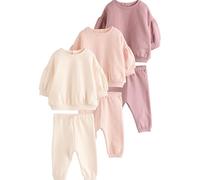 NEXT Baby Mädchen Standard 6er-Set Sweatshirt und Jogginghosen Cream/Pink numeric_68-numeric_74