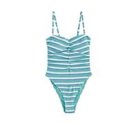 NEXT Damen Bauchformender Bandeau-Badeanzug Aqua Blue/White Crinkle Stripe 44