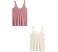 NEXT Damen Gerippte, lässige Trägertops mit U-Ausschnitt im 2er-Pack Rosa/Creme 46