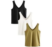 NEXT Damen Legere Tops aus Modal, 3er-Pack White/Black/Grey Marl XL