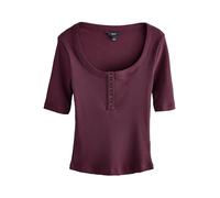 NEXT Damen Standard Geripptes Henley-Kurzarmoberteil mit Knöpfen Berry Red 38