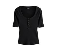 NEXT Damen Standard Geripptes Henley-Kurzarmoberteil mit Knöpfen Schwarz 36