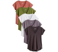NEXT Damen Standard T-Shirts mit Flügelärmeln 100% Baumwolle, 5 STK. White/Grey/Khaki/Rust/Brown S