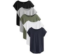 NEXT Damen T-Shirts mit Flügelärmeln im 5er-Pack Grau/Weiß/Schwarz/Marineblau/Khakigrün 36