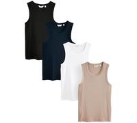 NEXT Herren Gerippte Slim Fit Trägertops, 4er-Pack Black/White/Neutral/Navy S