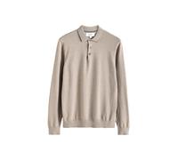 NEXT Herren Reguläre Passform Regular Fit Langärmeliges Polo-Shirt aus Feinstrick Neutral Medium