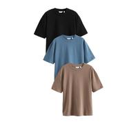 NEXT Herren Schwere Relaxed Fit T-Shirts im 3er Pack Blau/Schwarz/Neutral XL