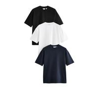NEXT Herren Schwere Relaxed Fit T-Shirts im 3er Pack Weiß/Schwarz/Marineblau L
