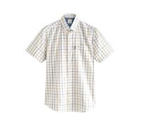 NEXT Herren Standard Bügelleichtes Regular Fit Kurzarm-Oxfordhemd Creme/Blaues Tattersall-Karo M
