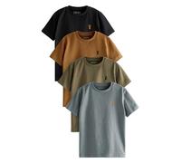 NEXT Jungen 4er-Pack Kurzarm-T-Shirts mit Hirsch-Stickerei Grey/Black/Khaki Green/Tan Brown 128