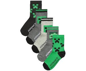 NEXT Jungen 5er-Pack Socken mit lizenziertem Motiv und hohem Baumwollanteil Minecraft Creeper 31-36