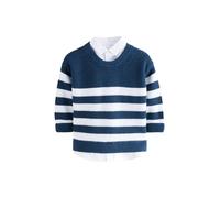 NEXT Jungen Pullover aus 100% Baumwolle im Lagenlook mit Hemdeinsatz Marineblau gestreift 68-74