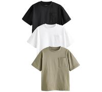 NEXT Jungen Relaxed Fit T-Shirts im 3er-Pack Khaki Green/Black Pocket Detail 98