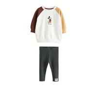 NEXT Jungen Rundhals-Sweatshirt und Leggings, Mickey Mouse Ecru/Brown 80-86