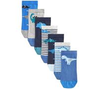 NEXT Jungen Sneaker-Socken mit hohem Baumwollanteil, 7er-Pack Blue Dinos 31-36
