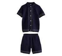 NEXT Jungen Standard Strick-Poloshirt und Shorts 100% Baumwolle im Set Marineblau numeric_140