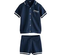 NEXT Jungen Standard Strukturiertes Strick-Poloshirt und Shorts Marineblau 92-98