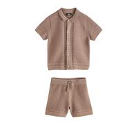 NEXT Jungen Strukturiertes Strick-Poloshirt mit Knopfleiste und Shorts, Set