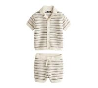 NEXT Jungen Strukturiertes Strick-Poloshirt mit Reverskragen und Shorts im Set